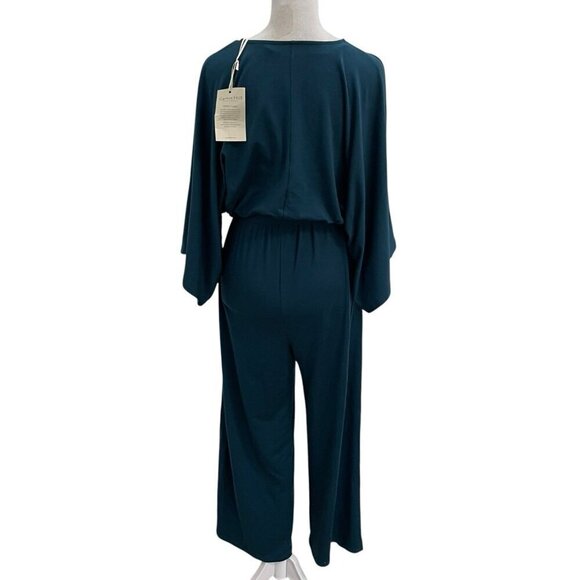 NWT Garnet Hill Kimono Sleeve Jumpsuit Stretch Wide Leg Cropped Teal size XS - Picture 10 of 13